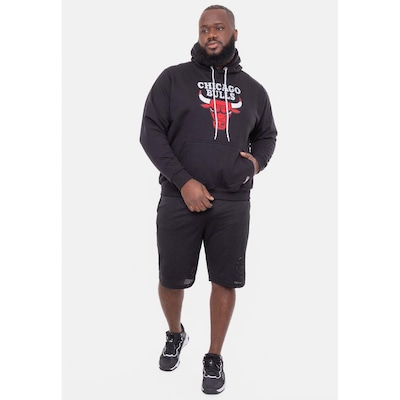 Blusão De Moletom Com Capuz NBA Plus Size Com Feltro Logo Chicago Bulls Preto - Masculina - Foto 5