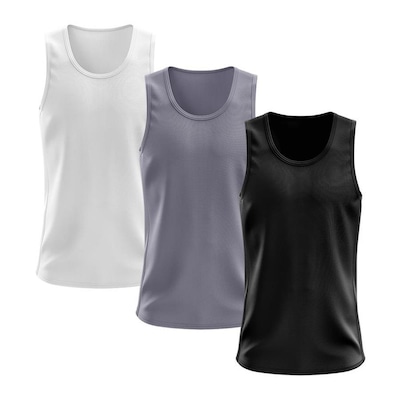 Kit Camisetas Regata Dellas Fit Lisa Básica Dry - Masculina - 3 Unidades - Foto 1