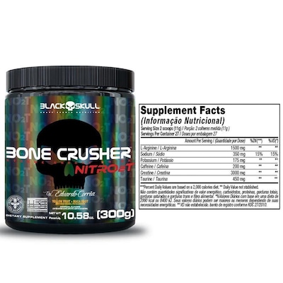 Kit Suplementos Black Skull: Bone Crusher Nitro 2T+ Refil Whey 900g + BCAA 2400 + 1 Coqueteleira - Foto 3