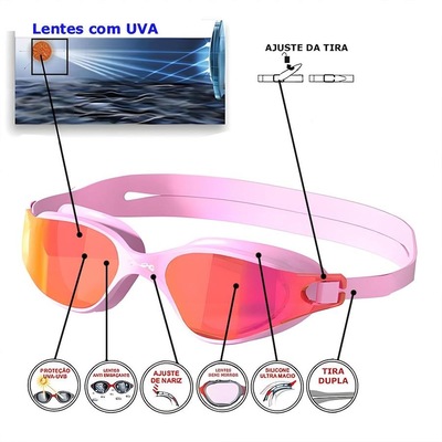 Kit Natação Gold Sports Óculos Lince Demi Mirror Hd + Mesh Bag + Clip Nasal + Protetor de ouvido - Foto 3