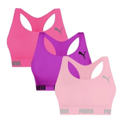 Kit Tops Fitness sem Bojo Puma Nadador sem Costura - 3 Unidades - Feminino - Foto 1