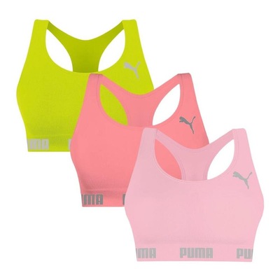 Kit Tops Fitness sem Bojo Puma Nadador sem Costura - 3 Unidades - Feminino - Foto 1