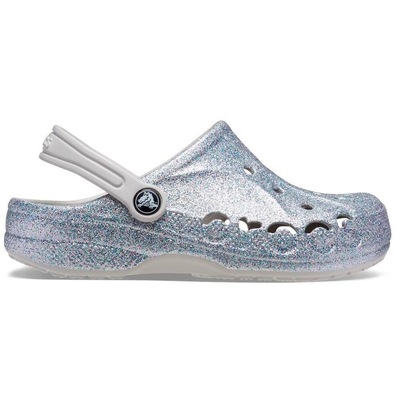 Sandália Crocs Baya Glitter Clog K Silver - Feminino - Foto 1