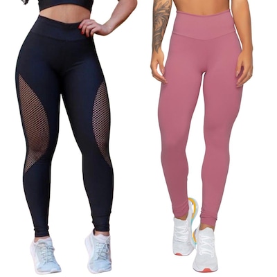 Kit Belmento: Calça Legging Arrastão + Calça Legging Básica Academia - Feminina - Foto 1