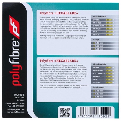 Corda para Raquete de Tênis Polyfibre Hexablade 17L 1.25mm - Set Individual - Foto 3