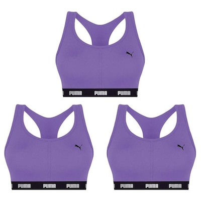Kit de Tops Fitness com Bojo Puma Nadador - 3 Unidades - Feminino - Foto 1