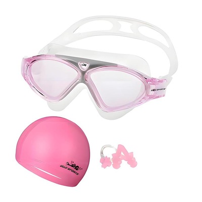 Kit Máscara de Natação Gold Sports Silicone Confort Hd - Touca Pu e Protetor Nasal e Ouvido - Adulto - Foto 1