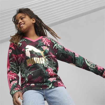 Blusão de Moletom Puma T7 Vacay Queen Printed V-Neck Terry - Infantil - Foto 3