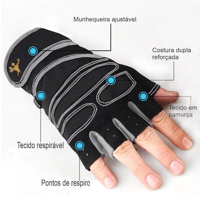 Luvas para Academia Gold Sports Air Pro com Munhequeira Gel Anti Derrapante - Foto 2