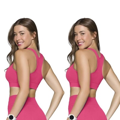 Kit Tops Fitness Selene Canelado sem Costura - Feminino - 2 unidades - Foto 2