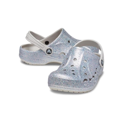 Sandália Crocs Baya Glitter Clog Silver - Unissex - Foto 4