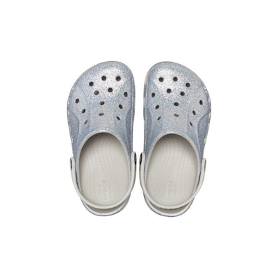 Sandália Crocs Baya Glitter Clog Silver - Unissex - Foto 5