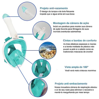 Mascara Subaquática de Mergulho Gold Sports Full Face com Snorkel - Adulto - Foto 5