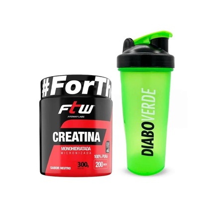Kit Creatina 300g FTW 100% Pura com Coqueteleira Diabo Verde - Foto 1