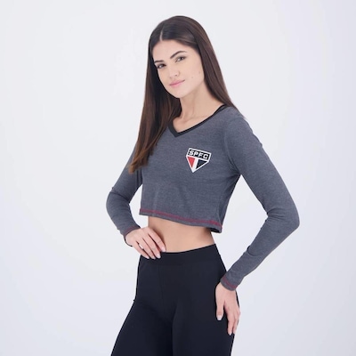 Blusa Cropped Manga Longa do São Paulo Pond Braziline - Feminino - Foto 3