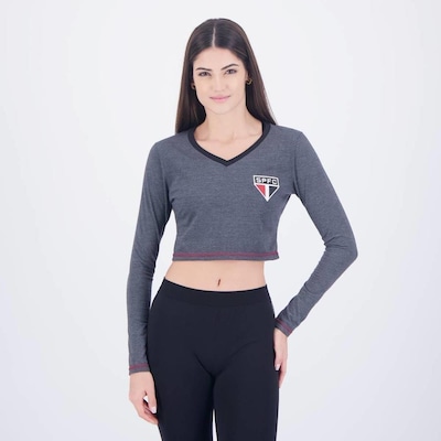 Blusa Cropped Manga Longa do São Paulo Pond Braziline - Feminino - Foto 1