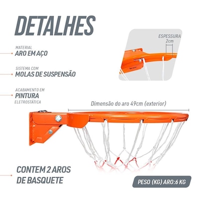 Aro Basquete Oficial Retrátil com Molas Pista e Campo - Par - Foto 3