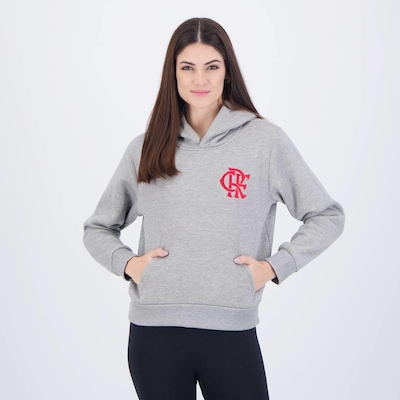 Blusa Moletom com Capuz Flamengo Freedom Feminina Mescla Cinza - Foto 2