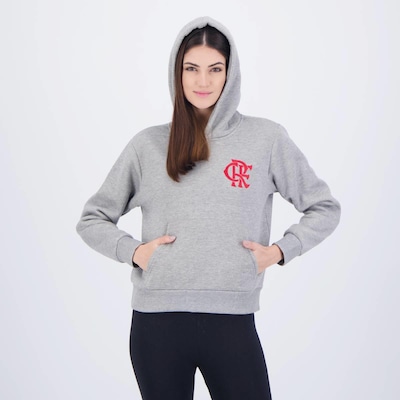 Blusa Moletom com Capuz Flamengo Freedom Feminina Mescla Cinza - Foto 3