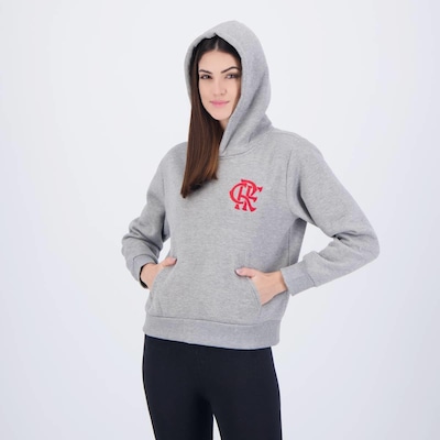 Blusa Moletom com Capuz Flamengo Freedom Feminina Mescla Cinza - Foto 1