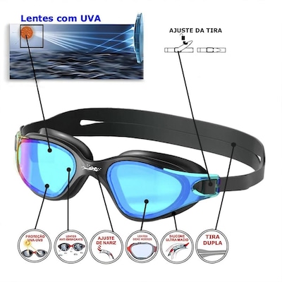 Kit Óculos de Natação Gold Sports Lince Demi Mirror Hd-Mesh Bag + Clip Nasal + Protetor de Ouvido - Adulto - Foto 2