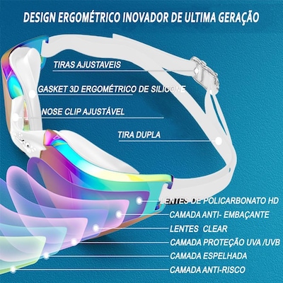 Óculos de Natação Gold Sports Snake Pro Performance 5.0 - Adulto - Foto 4