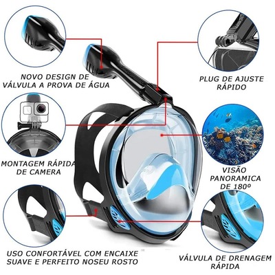 Máscara Subaquática de Mergulho Gold Sports Full Face Confort com Snorkel - Foto 2