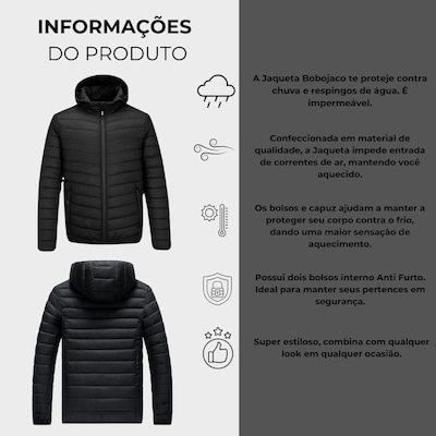 Jaqueta Puffer Red Place Bobojaco Corta Vento Acolchoada Impermeável - Masculina - Foto 2