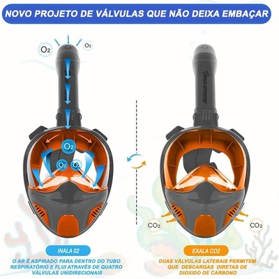 Mascara Subaquática de De Mergulho Gold Sports New Full Face com Snorkel - Foto 5