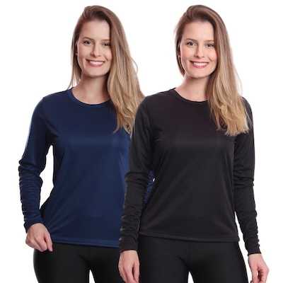 Camiseta Manga Longa Térmica Proteção Solar Uv Dry Fit Segunda Pele - 2 Unidades - Feminina - Foto 1