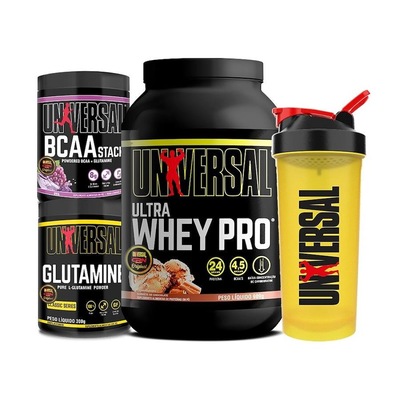 Kit Ultra Whey Pro 900G + Glutamina + Bcaa Stack 300G + Coqueteleira - Universal - Foto 1
