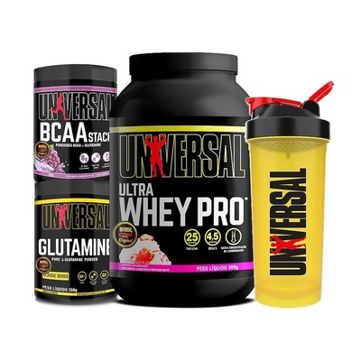 Kit Ultra Whey Pro 900G + Glutamina + Bcaa Stack 300G + Coqueteleira - Universal - Foto 1