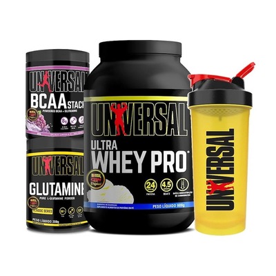 Kit Ultra Whey Pro 900G + Glutamina + Bcaa Stack 300G + Coqueteleira - Universal - Foto 1