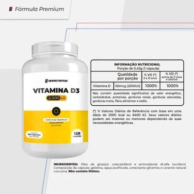Vitamina D3 2.000Ui 120 Cápsulas - Newnutrition - Foto 2