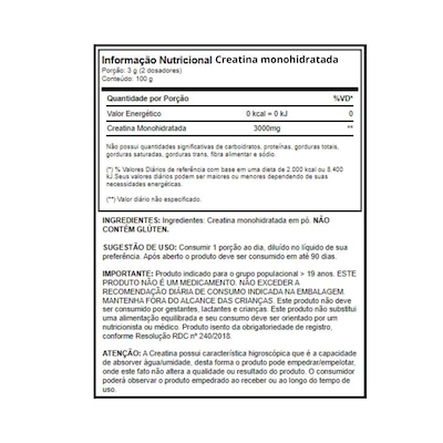 Creatina Monohidratada 100g Growth Supplements - Natural - Foto 2