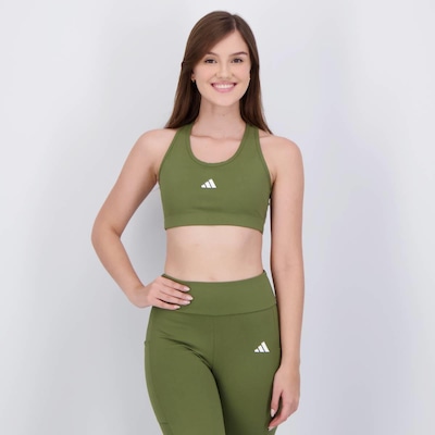Top Fitness adidas Treino Básico Suporte Médio Feminino Verde - Foto 1