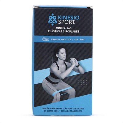Kit de 4 Mini Faixas Elásticas Circulares + 1 Bolsa de Transporte Kinesiosport Azul - Unissex - Foto 1