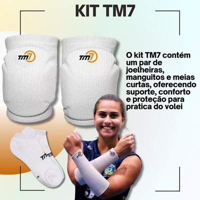Kit Joelheira + Manguito Curto + Meia Curto Tm7 Vôlei Profissional - Adulto - Foto 5