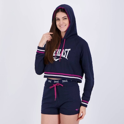 Conjunto Cropped Manga Longa Everlast e Shorts Moletom Everlast - Feminino - Foto 1
