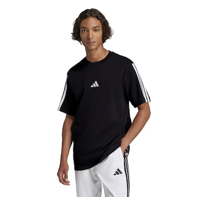Camiseta Malha Simples Essentials Três Listras - adidas - Homem - Foto 1