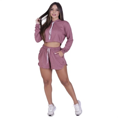Conjunto Orbis Fitness Blusa Cropped Manga Longa + Shorts - Feminino - Foto 1