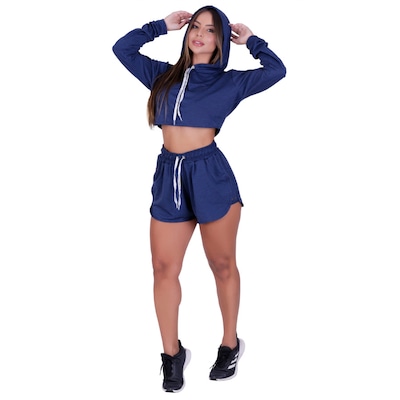 Conjunto Orbis Fitness Blusa Cropped Manga Longa + Shorts - Feminino - Foto 3