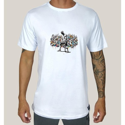 Camiseta Academia Masculina Branca Algodão Prime WSS Gym Graffiti - Foto 1