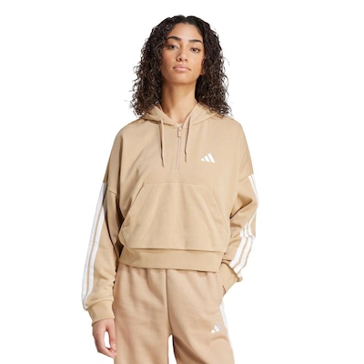 Blusão de Moletinho Capuz adidas Zíper Essentials Três Listras - Feminino - Foto 1