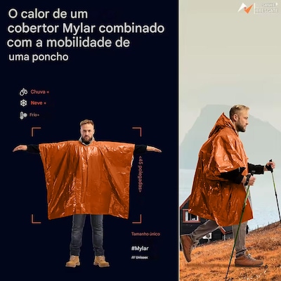 Capa Esportivo Gold Sports Térmico de Emergência Anti Chuva para Caminhadas e Acampamentos - Foto 3