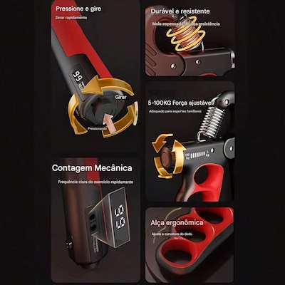 Hand Grip Gold Sports Garra Carga de 5 a 100 kgs Mola Aço Carbono com Contador - Foto 5