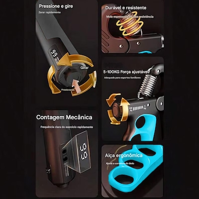 Hand Grip Gold Sports Garra com Carga de 5 a 100 kgs - Mola Aço Carbono com Contador - Foto 3