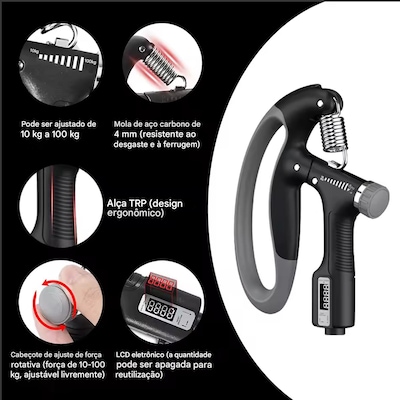 Hand Grip Gold Sports Phoenix Carga de 10 a 100 kgs - Mola Aço Carbono com Contador Digital - Foto 3