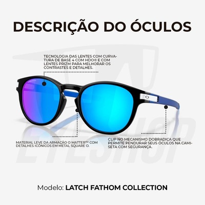Óculos de Sol Oakley Latch Matte Black Prizm Sapphire Fantom Collection - Unissex - Foto 4