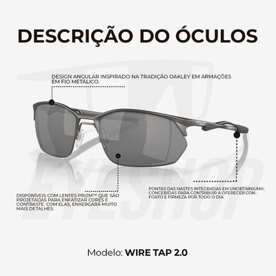 Óculos de Sol Oakley Wiretap 2.0 Matte Gunmetal Prizm Black - Unissex - Foto 4